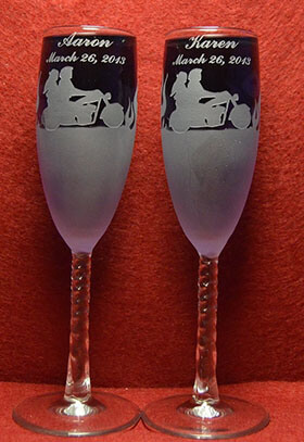 Aaron's Etching Toasting Champagne Wedding Flutes Glasses