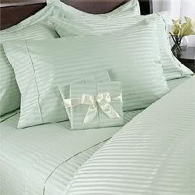 Luxurious Six Piece Damask Stripe Green Cotton Bed Sheet