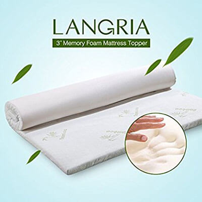 LANGRIA 2-Inch Queen Memory Foam Mattress Topper, Bamboo Cover, CertiPUR-US Certified