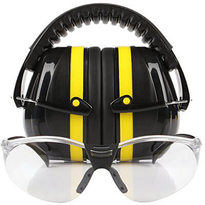 Tradesmart Shooting Earmuffs and Anti Fog, Scratch Proof Safety Glasses Combo