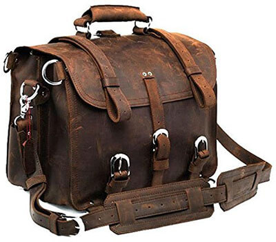 Polare Men's Full Grain Leather 16 inch Briefcase Shoulder Messenger Bag