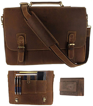 Viosi Men’s RFID Leather 16 inch Laptop Messenger Bag