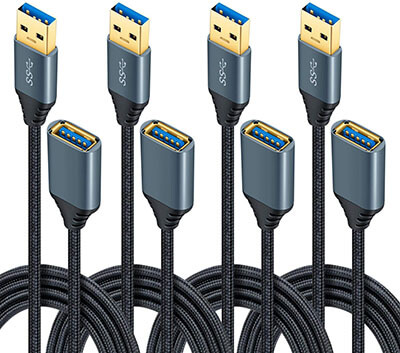OKRAY Braided USB Extender Cable-4 Pack