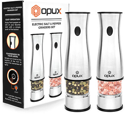 OPUX Premium Deluxe Electric Salt and Pepper Grinder Set