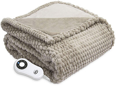 Serta Heated Electric Honeycomb Faux Fur Throw