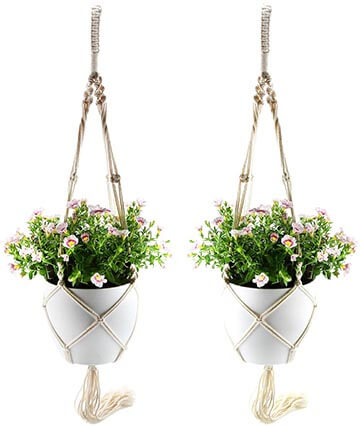 T4U 7" Macrame Planter Pot Hanger and Plastic Self-Watering Planter