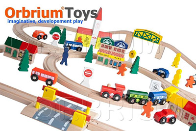 100-Piece Orbrium Triple-Loop Wooden Train Set