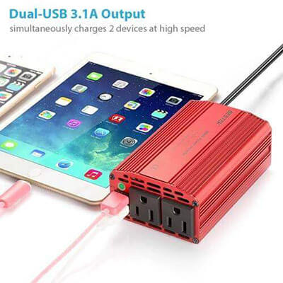 BESTEK 300W Power Inverter with 3.1A Dual USB Car Adapter