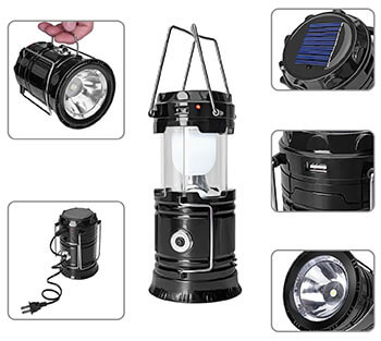 GYY 3 in 1 Solar Rechargeable Collapsible Portable LED Camping Lantern Flashlight