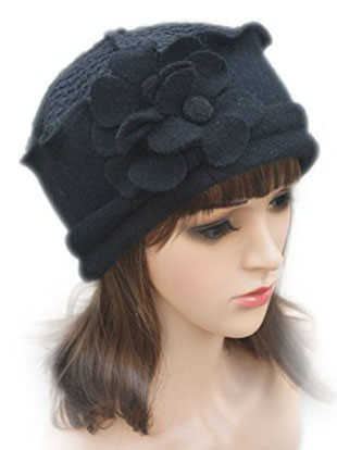 Flower Trimmed Wool Beanie A125 Cap Dress Crochet for Women