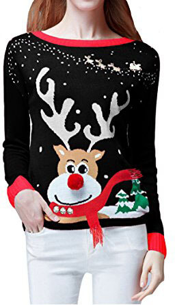 V28 Ladies Girls Cute Reindeer 3D Nose Sweater