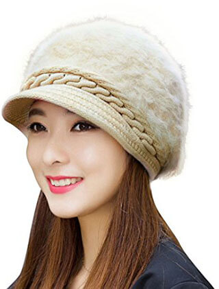 HindaWi Fluffy Knit Hat Crochet Winter Snow Cap