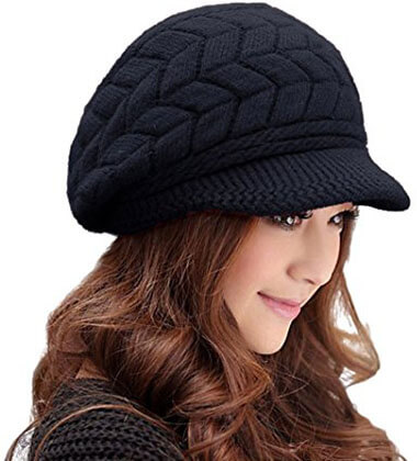 Women Fashion Hats Crochet Wool Knit Snow Cap with Visor