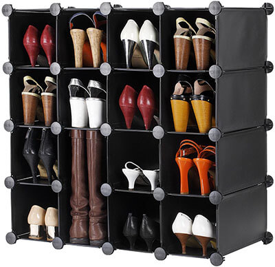 VonHaus Black 16x Interlocking Shoe Storage Cabinet