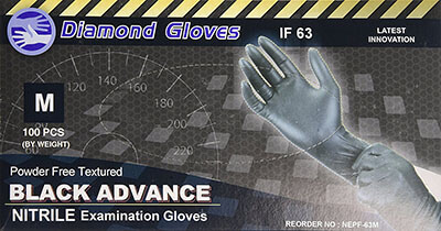 Diamond Gloves Black Advance Nitrile Hospital Gloves