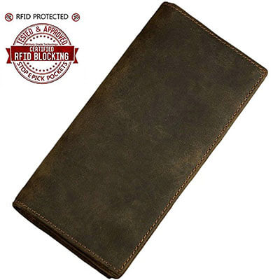 Itslife Men Vintage-Look Long Leather Bifold Credit Card Wallet