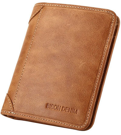 Bison Denim Genuine Cowhide Vintage Bifold Leather Wallets for Men