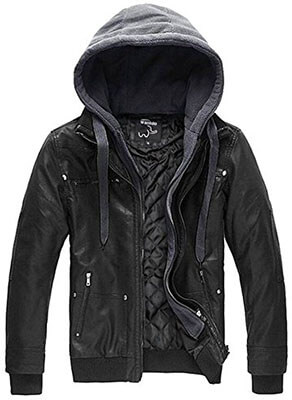 Wantdo Men's Leather Jacket, Removable Hood