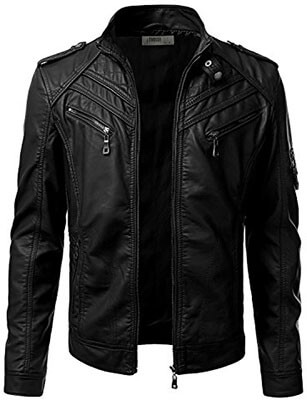 IDARBI Men's Moto Biker Jacket, Faux PU Leather