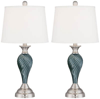 Regency Hill Arden Green-Blue Glass Twist Column Table Lamps