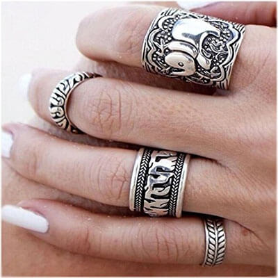 Store Vintage Silver Elephant Joint Knuckle Nail Rings