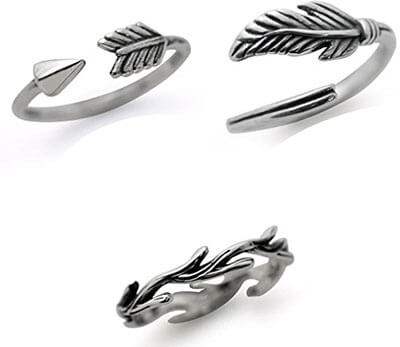 Silvershake Feather, Arrow & Wood Texture Sterling Silver Rings