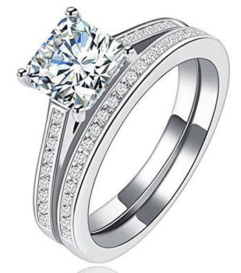 Tenfit Sterling Silver Princess Cut Halo Ring Set