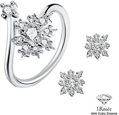 Rosée 925 Sterling Silver Snowflake Stylish Jewelry Set