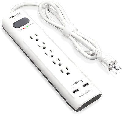 HOLSEM Surge Protector Power Strip, 2 USB Charging Ports, 5 Outlets