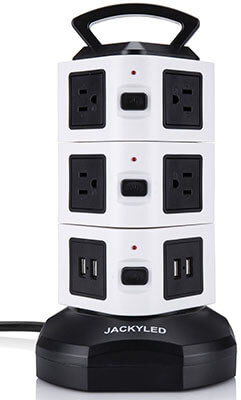 JACKYLED 3000W Wire Extension Surge Protector Universal Socket, 10 Outlet Plug