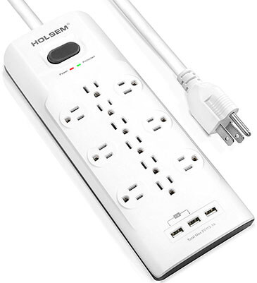 HOLSEM Surge Protector Power Strip, 12 Outlets, 3 USB Ports