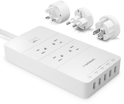 Maxboost Power Strip International Travel Adapter Kit, 4-Outlet, 5-USB 8A Smart Ports