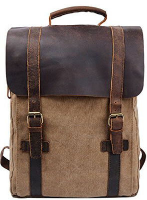 S-ZONE Retro Canvas Leather Backpack Rucksack