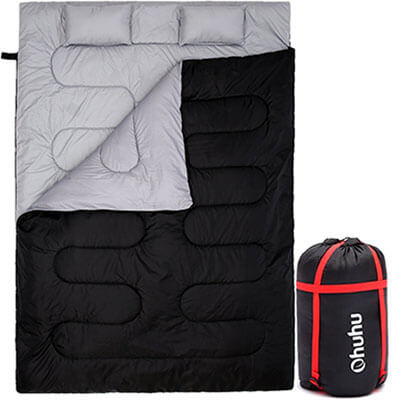 Ohuhu Double Sleeping Bag for Camping, 2 Pillows