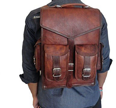 Handmade_World 15-inch Brown Vintage Unisex Leather Backpack