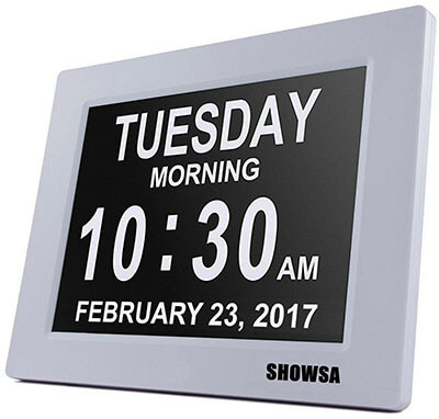 SHOWSA 5 Alarm Options Day Clock, 8 inch LCD Screen