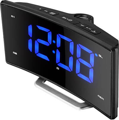 Pictek FM Projection Alarm Clock with Curved Screen