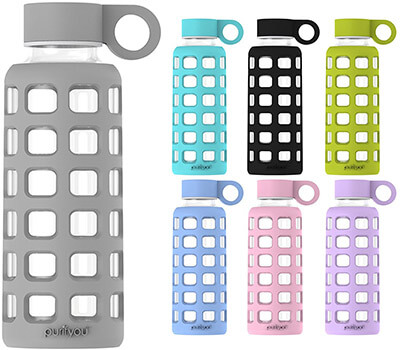 Purifyou Premium Glass Water Bottle with Stainless Steel Lid Insert