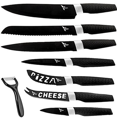 ROCA Home Premium Stainless Steel Chef Knives with Non-Stick Blades, 8 Pcs