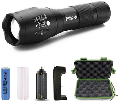 PeakPlus Super Bright LED Tactical Flashlight Water Resistant, Rechargeable Torch