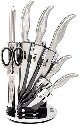 HULLR Stainless Steel Kitchen Knife Set with Rotating Stand