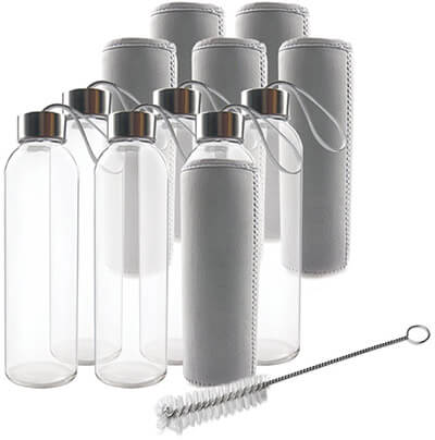 Teikis Glass Water Bottles with Stainless Steel Cap & Nylon Protection Sleeve