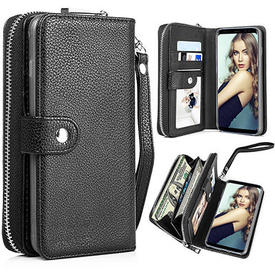 Pasonomi Magnetic Detachable Removable Wallet Zipper PU Leather Folio Flip Carrying Case,for Samsung Galaxy Note 8 2019