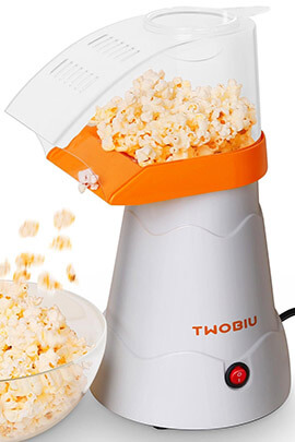 TWOBIU Hot Air Orange Popcorn Maker