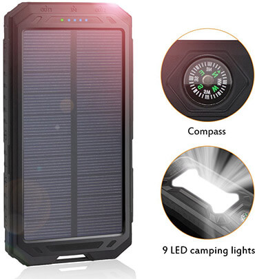 ADDTOP Portable Power Bank Solar Battery, 12000mAh Solar Charger