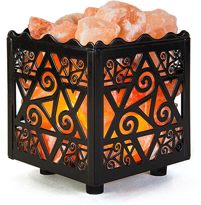 Crystal Decor Natural Himalayan Salt Lamp, Star Design Metal Basket