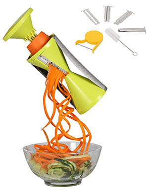 Kufu Spiralizer Vegetable Spiral Slicer Bundle, Brush, Peeler