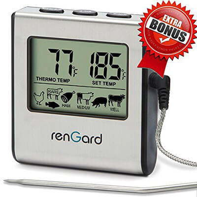 RenGard RG Digital Meat Probe Thermometer, Alarm, and Stainless Steel Probe