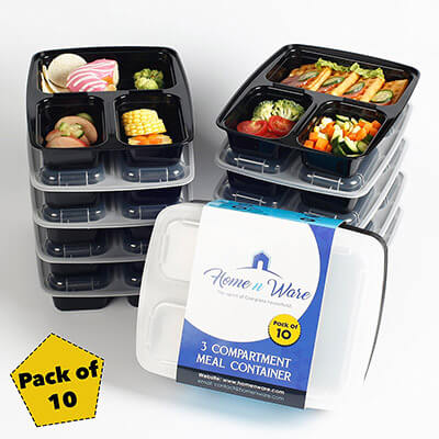 Home n Ware 3 Compartment Meal Prep Food Storage Containers