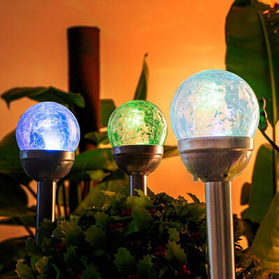 GIGALUMI Outdoor Solar Lights, Cracked Glass Ball Dual LED Garden Lights